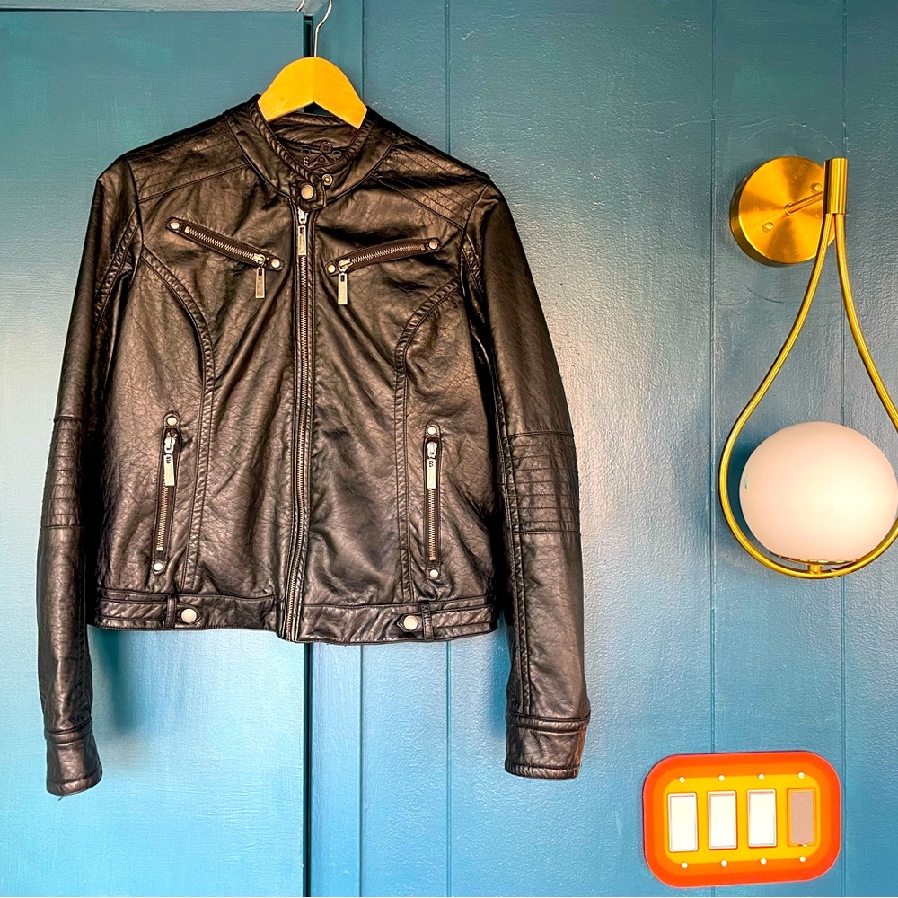 Jou Jou Vegan Black Leather Moto Jacket